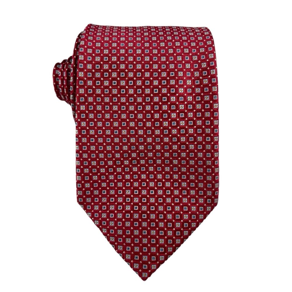 Jos. A. Bank Men's Necktie 100% Silk 3.5"x60" Red Geometric Signature Collection